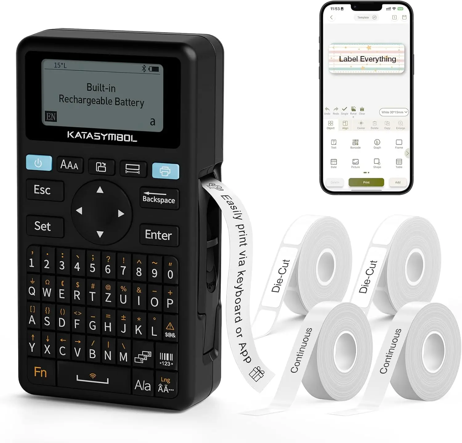 Bluetooth Label Maker Machine with App and Keyboard Support Rechargeable Inkless Label Printer with Multiple Fonts Icons Tapes for Home Kitchen Office School Organization Cable Storage Labeling System