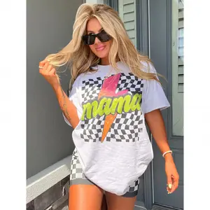 Neon Checkered Mama Graphic Top tiktokshopspringglowup