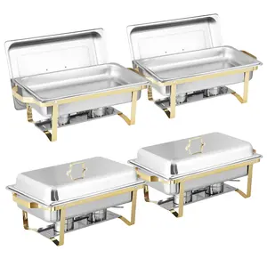 SUPERDEAL 4 Pack Full Size Chafer Buffet Set 8 Qt Rectangular Chafing Dish for Buffet with Food and Water Pans