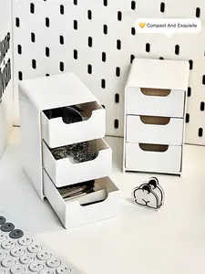 Mini Desktop Storage Box with Drawers, 3 Layer Compartment Organizer for Jewelry, Nail Tools, Makeup Accessories, Office Supplies & Small Items Storage Container for Home Vanity Desk