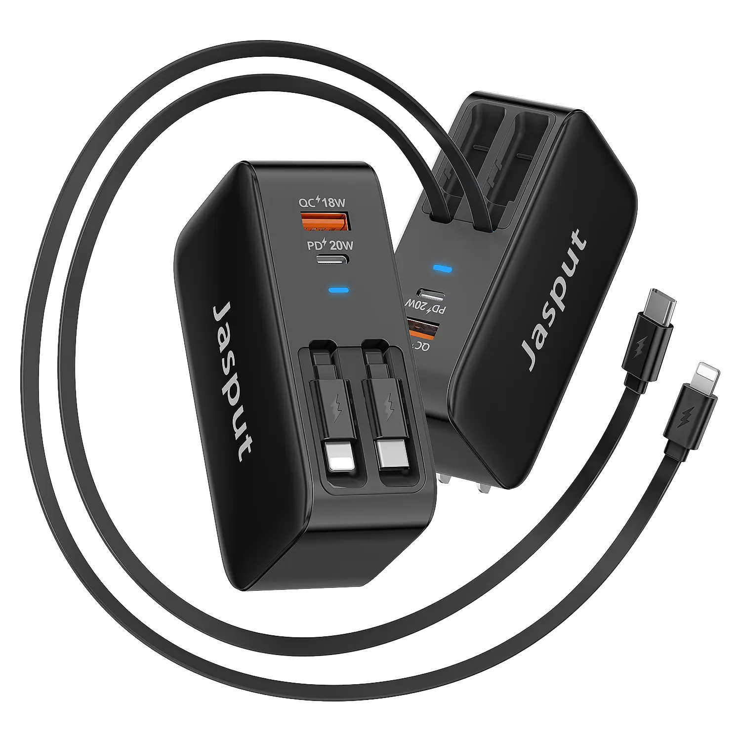 4-in-1 Retractable Wall Charger with Dual Cables, 40W/67W Fast Charging USB-C Wall Charger with Dual USB Ports, Type-C & Lightning Options for iPhone 17/16/15/14, Galaxy S24/S23, Pixel, Iphone Charger, Multi-Port Splitter Chargers