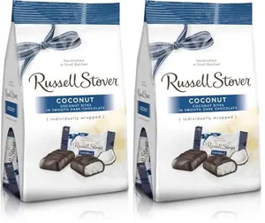 Russell Stover Dark Chocolate Coconut, 6 Ounce Mini Gusset Bag, Sweet Coconut Covered in Rich Chocolate Candy, Individually Wrapped (Pack of 2)