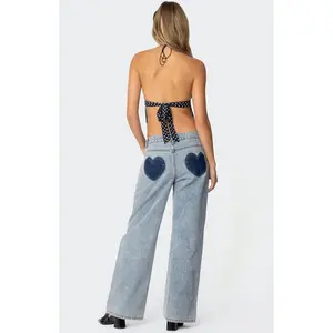 Edikted Women's Contrast Heart Washed Low Rise Jeans