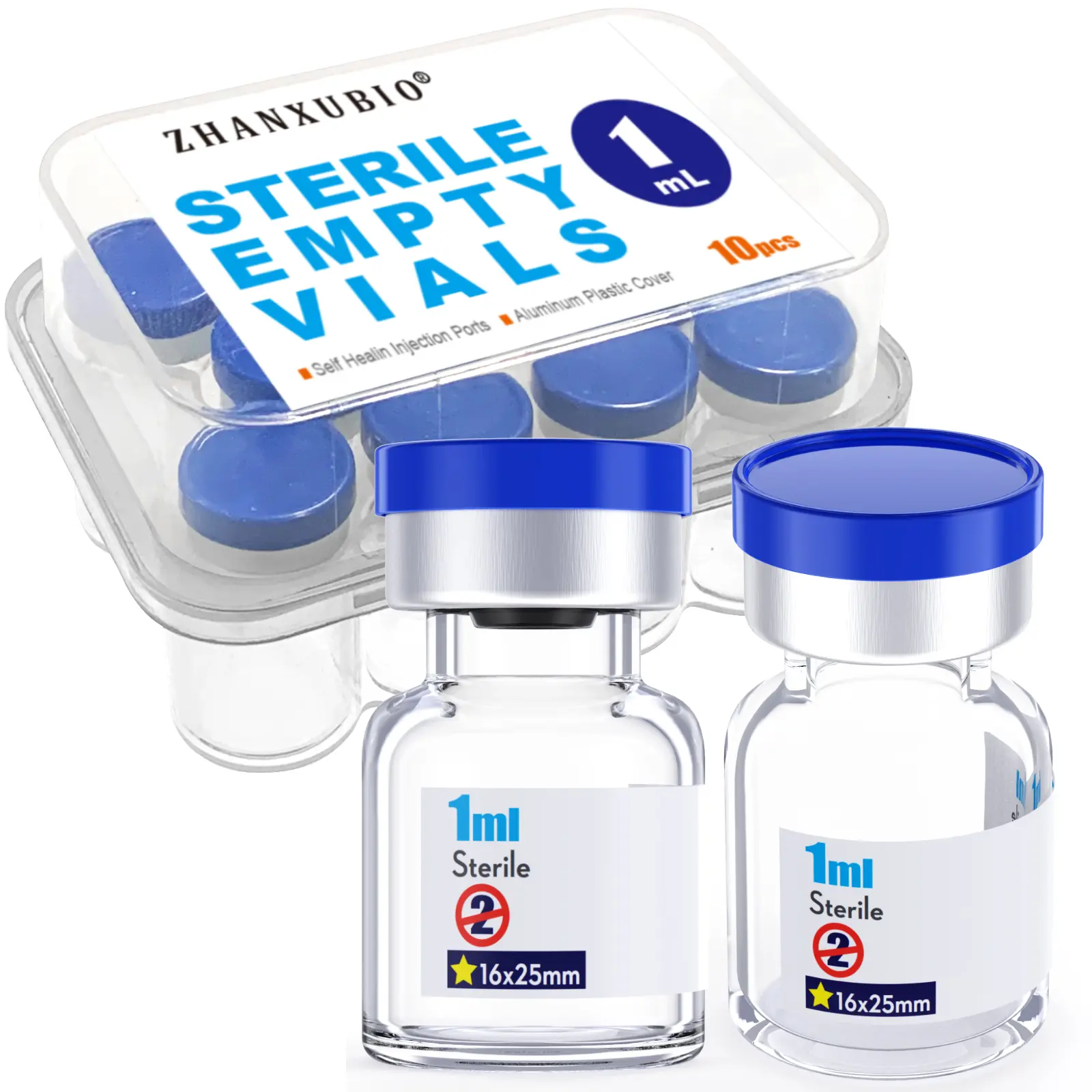 Sterile Empty Vial,Sterile Glass Vials, with Self-Healing Injection Port and Flip Top Cap, Sterile Package 10PCS