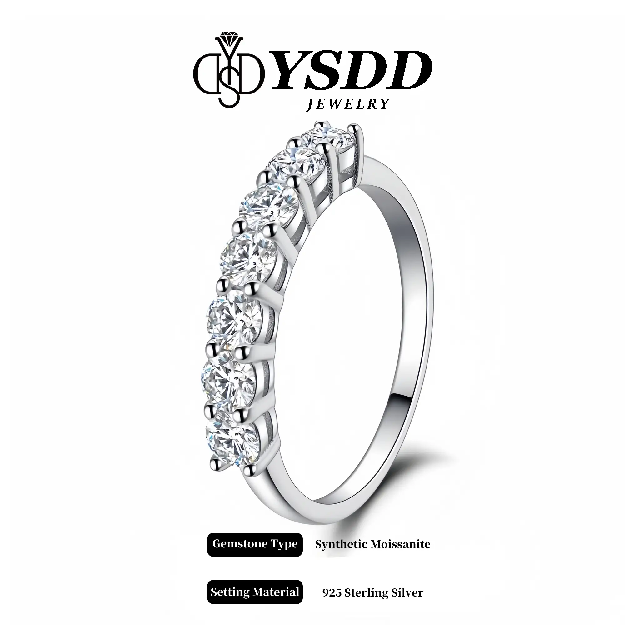 【#27 Wedding band】7 Stone Synthetic Moissanite Semi-band Rings for Women, D Color VVS1 Clarity Anniversary Rings 925 Sterling Silver 7 Stone Moissani