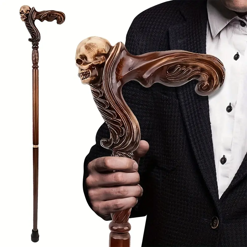 Fashionable Skull Gentleman's Cane - Elegant Luxury Decorative Scepter, Premium Unisex Wooden Walking Stick for Role-Play, Vintage Couple Style and Gifting, with Ergonomic Comfort Grip-#SummerWins#DealsForYouDays#father'sdaygift Tool