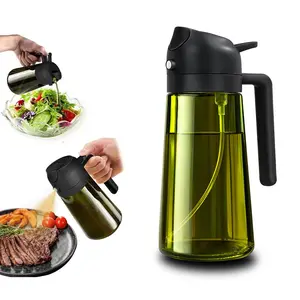 2 in 1 Oil Sprayer for Cooking 16oz/470ml Light-Blocking Dark , Olive Oil Dispenser Bottle for Kitchen, Premium Dark Green Plastic Oil Bottle, Food-Grade Oil Mister for Air Fryer