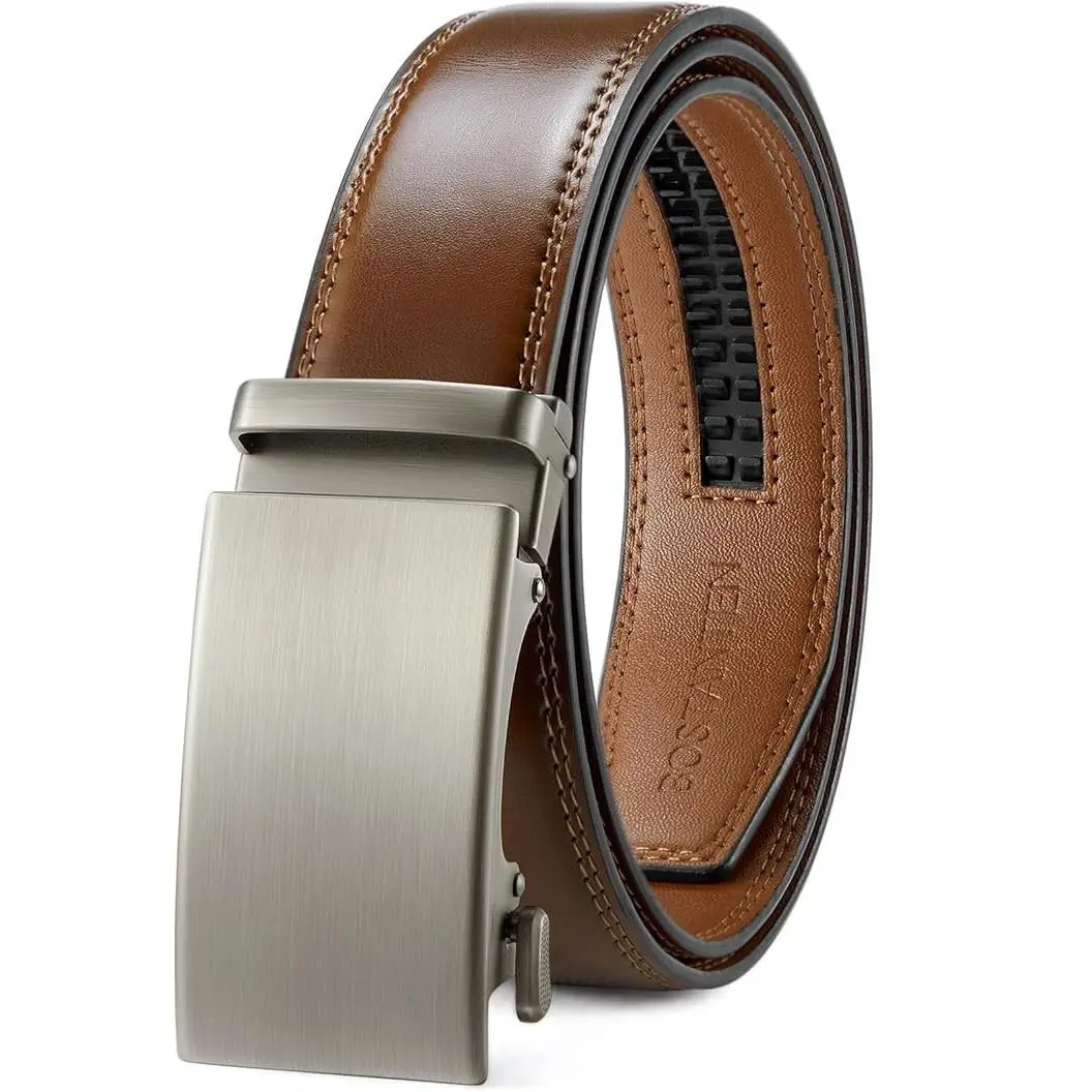BOSTANTEN Men's Leather Auto Buckle Belt - Easy-Release, Trim-to-Fit Textured Stretch Adjustable, Casual Style for Dress & Casual Use, Ideal Men's Accessory Gift Option, Adjustable Belts, Casual Style Belts