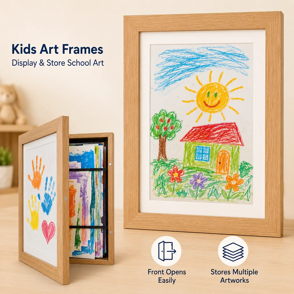 Framenow Kids Art Frames, 8.5x11 Front Opening Frames to Display & Store Children’s Artwork, Magnetic White Wall Frames for School Art, Drawings & Crafts