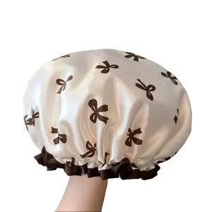 Women's 2026 New 3-Piece Double-Layer Waterproof Shower Cap Set, Cute Bowknot Rose Gold Bath Caps, Essential Sports & Outdoor Protective Gear Bathroom Supplies