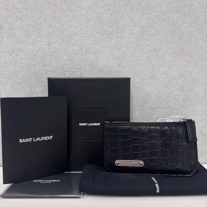 Pre-owned Yves Saint Laurent leather Small Leather Goods YSL Black Croc Embossed Card Holder w/ Dust Bag, Manual, Receipt & Card 24078879