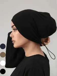 Women Modal Hijab Caps with Tie Back, Adjustable Jersey Wraps, Solid Color Basic Underscarf Abaya Accessory, Daily Wear Veil