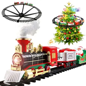 Christmas Hanging Train Set, On Tree Tracks Underneath Railway, Retro Locomotive Tender Lounge Santa-Carriage, Smoke Sound Light, Kids Electric Toy Model, Classic Gift Holiday Decor
