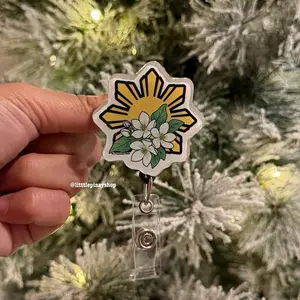 Filipino Sun Sampaguita ID Badge Reel ( Alligator Clip ) | Double Sided Keychain