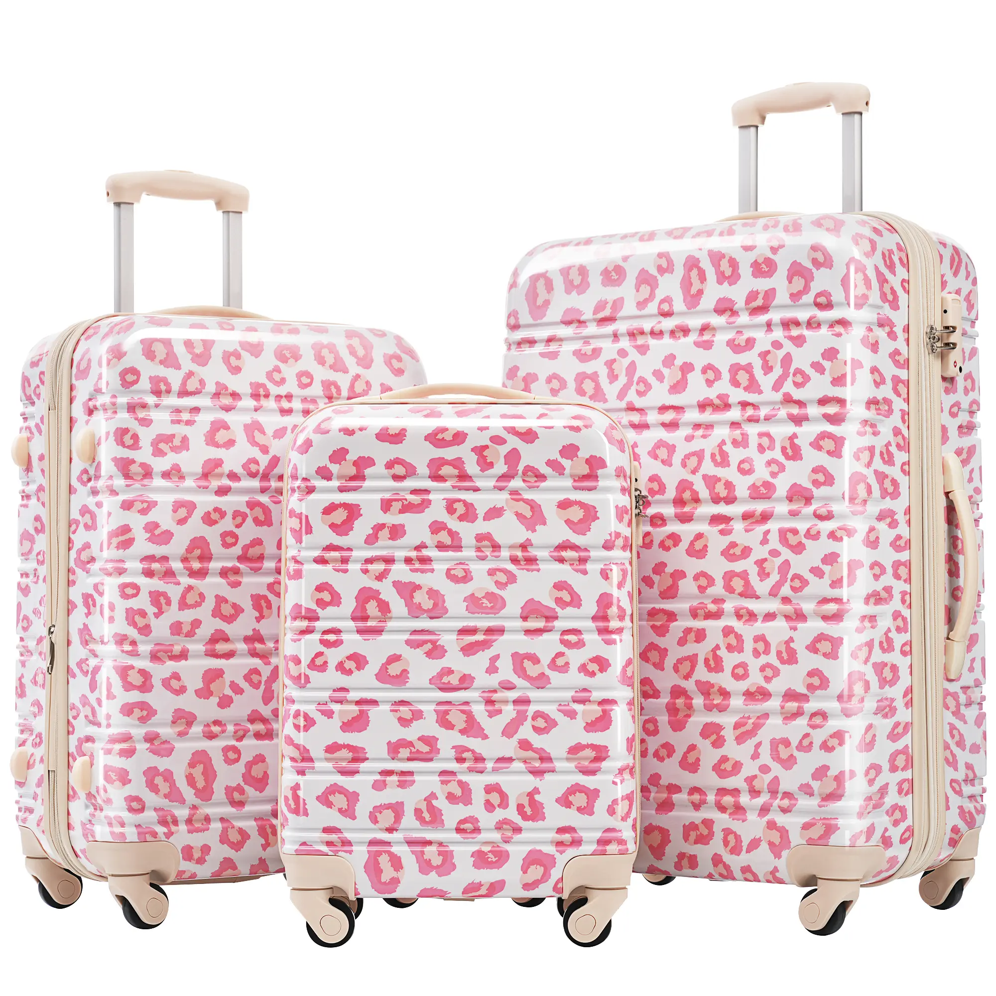 3-Piece Hardshell Spinner Luggage Set with TSA Lock, Lightweight PC, Expandable 20/24/28 Inch, Pink Leopard