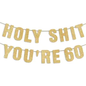 60th Birthday Banner - Gold Glitter 60th Birthday Decorations for Men Funny 60 Year Old Party Sign for Him 60 Party Decor for Women