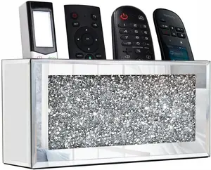 Mirrored Remote Holder, Wall Mounted Crush Diamond Bling Decoration Organizer Storage 8.3"×2.5"×4"