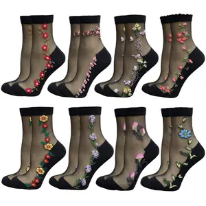 [Summervibes] A Set of 8/5 Pairs Sheer Mesh Transparent Socks for Women,Ultra-Thin Lace Fishnet See Through Novelty Casual Crew Ankle Socks,Womenswear,Christmas Party Gifts,Hand Tools Kits