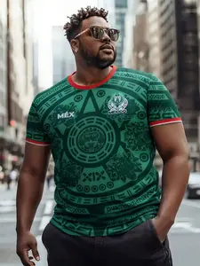 Mexico Special Edition Men's Soccer Shirt, Stylish Jersey, Aztec Crew Neck Comfortable Sports Top, Maya Civilization Print for Soccer Training & Casual Wear