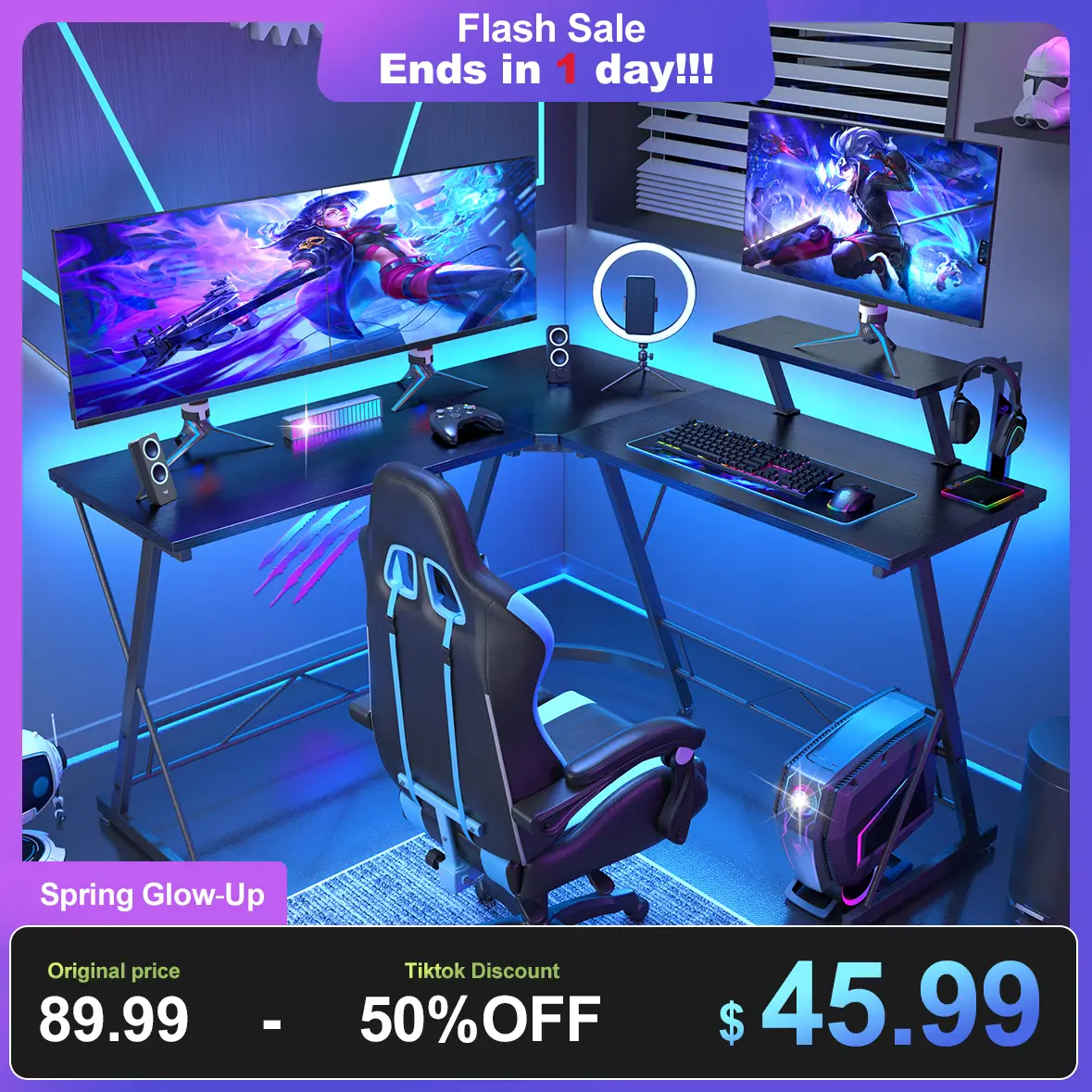 【Restock】Mr IRONSTONE L Shaped Gaming Desk Corner Computer Desk,L shaped desk, Home Office Desks Writing Workstation with Large Monitor Stand, Easy to