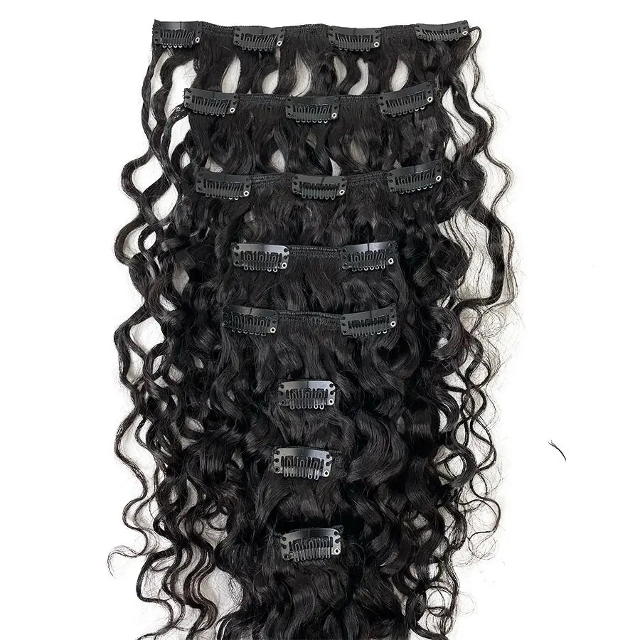 Water Wave Human Hair Clip In Extensions - Fashion Accessory