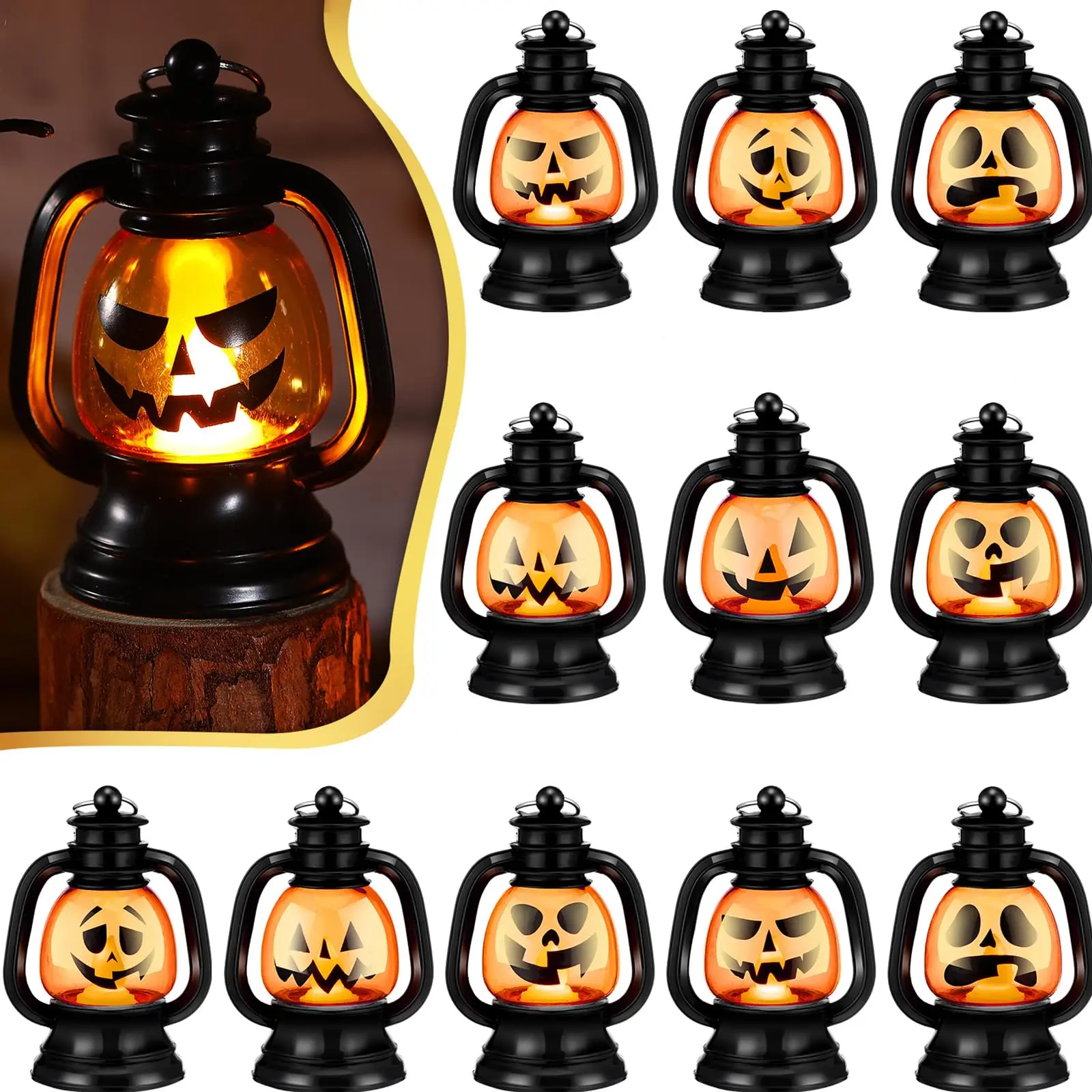 Halloween Mini Lanterns (12/24 Pcs, 3.54 in), PVC Light-Up Lamps with Flickering LED Candles, Gift for Family - Halloween Decorations for Hang or Table Use, Mini Lanterns Add Charm Without Bulk, Indoor/Outdoor Spooky Season Party Centerpieces