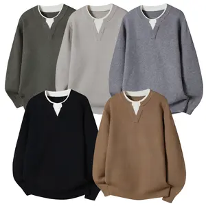 Henley Neck Waffle Knit Sweater for Men – Oversized Fit Solid Color Casual Long Sleeve Pullover (Multi-Color)