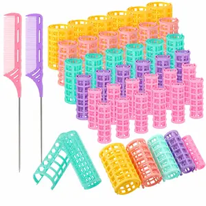 36 Pieces Plastic Hair Roller 5 Sizes Curlers Self Grip No Heat Rollers with 2 Pieces Steel Pintail Combs for Short Long Hair Salon Barber Hairdressing Styling Tools(Bright Colors)
