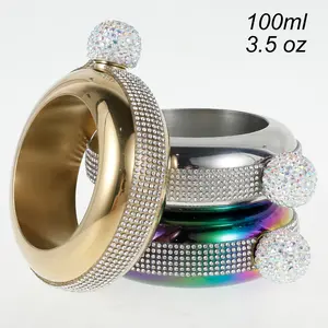 2025 NEW Bracelet Flask for Women 304 Stainless Steel Bangle Flask 3.5 oz Creative Decorative Bracelet Flask with Rhinestone Lid Party Flask Gift for Women Girls Birthday Party