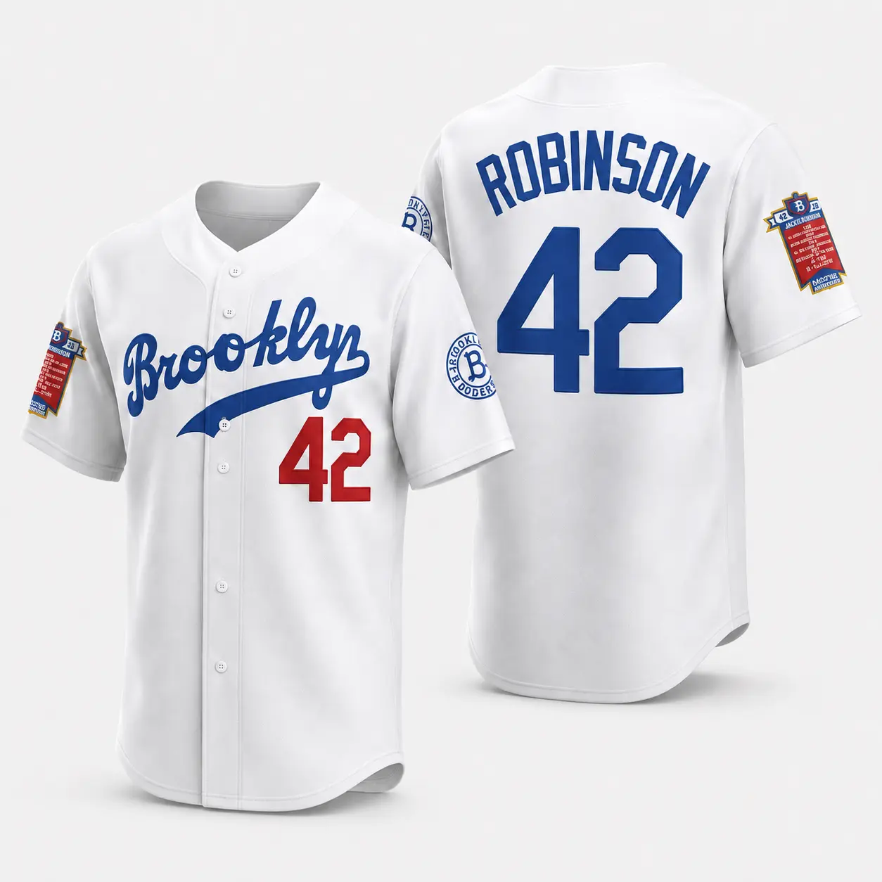 Classic Number 42 Baseball Jersey Shirt, White Blue Button Up Jersey, Retro Sports Inspired Unisex Baseball Top