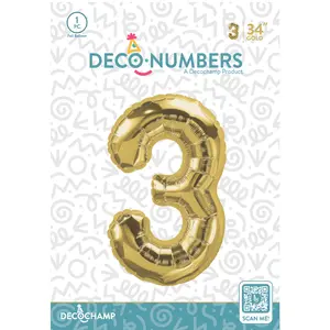 Number 3 Gold Foil Balloon 34" (Single Pack) DECONUMBER