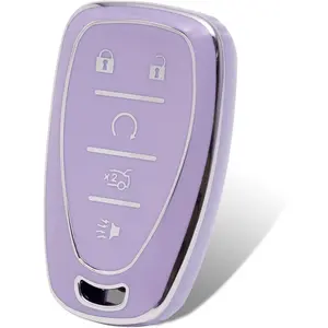 Car Key Fob Cover Compatible with Chevy Key Shell Car Accessories Remote Key Protector Fits Chevy Equinox Malibu Camaro Traverse 5-Button Smart Key, Purple