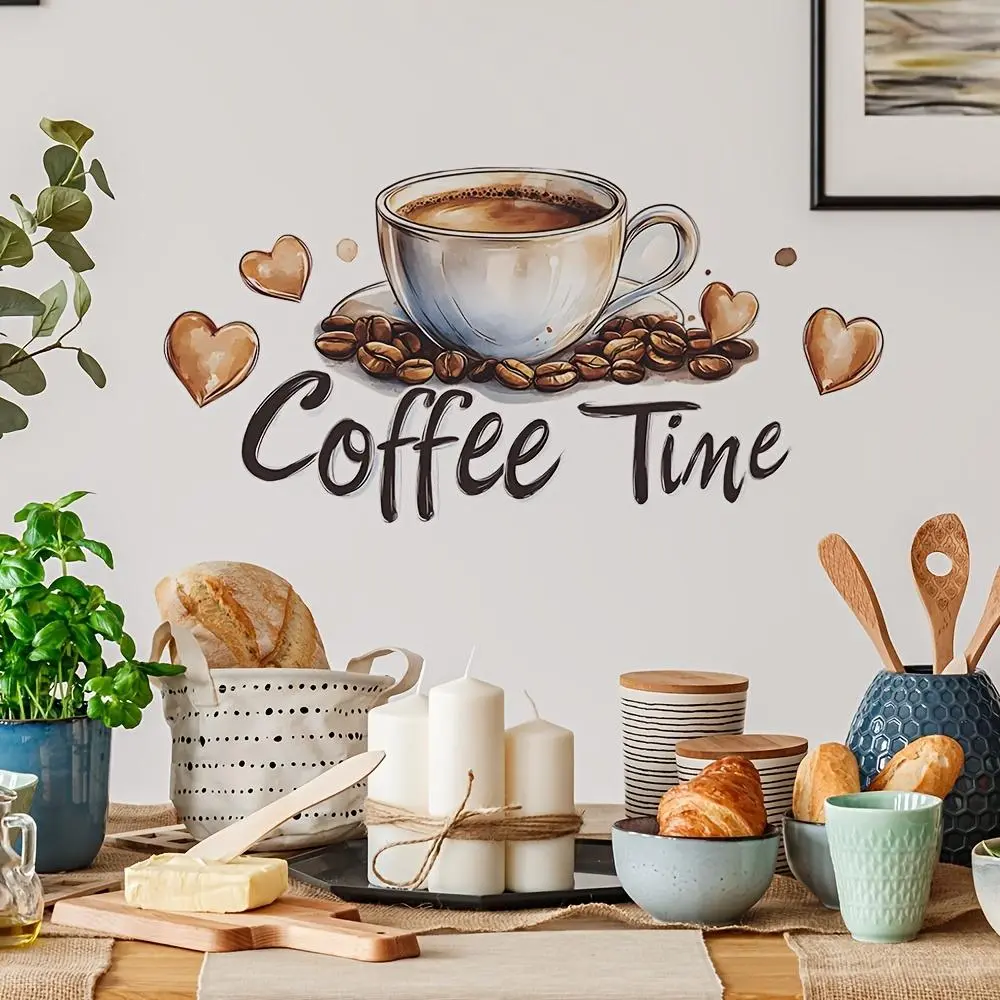 Coffee Time Letter Pattern Wall Sticker, Wall Decal, 1 Count Self-adhesive Removable Sticker, Decorative Sticker for Home Decor, Kitchen, Living Room, Bedroom, Coffee Shop