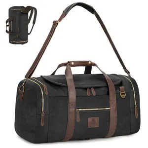Vintage Canvas Travel Duffle Bag for Men  Overnight Weekender Bag with Shoes Compartment for Large Capacity Durable Outdoor retro personal item travel bag weekend family trip storage space Strap