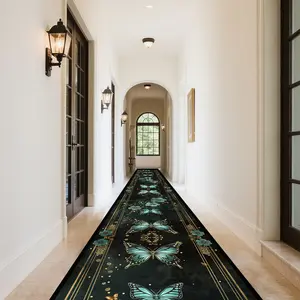 Crystal Velvet Butterfly Pattern Carpet, Durable Bedroom Bedside Decorative Rug, Stylish Coffee Shop Hallway Mat, Hotel Lobby Long Rug, Butterfly Area Rug