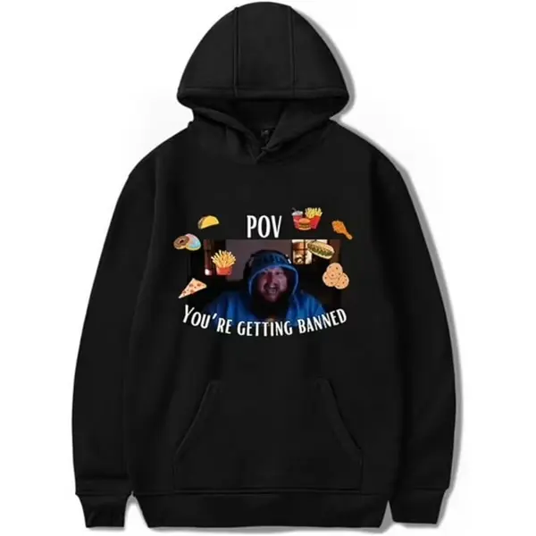 Men's Casual Pullover Hoodies - Unisex Long Sleeves Printed Dacron Sweatshirt with "You're Getting Banned" Graphic, Preppy Retro Vintage Holiday Basics for Halloween, Party, All Seasons