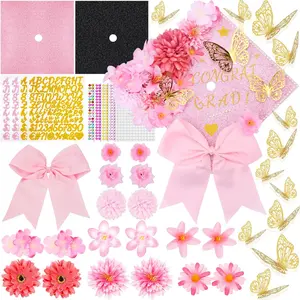43 count  DIY Graduation Cap Decorations Kit, 2026 Grad Cap Included Faux  Bow  Butterfly Self Adhesive Rhinestones Stickers Glitter Letter Stickers for Craft  Graduation Cap Topper