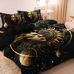 Celestial Sun And Moon Duvet Cover Set, Decorative Duvet Cover, Soft Breathable Polyester, Digital Print All-Season Bedding With Pillowcases, Machine Washable, Starry Night Bedroom Decor, 1 Duvet Cover+2 Pillowcases, No Core