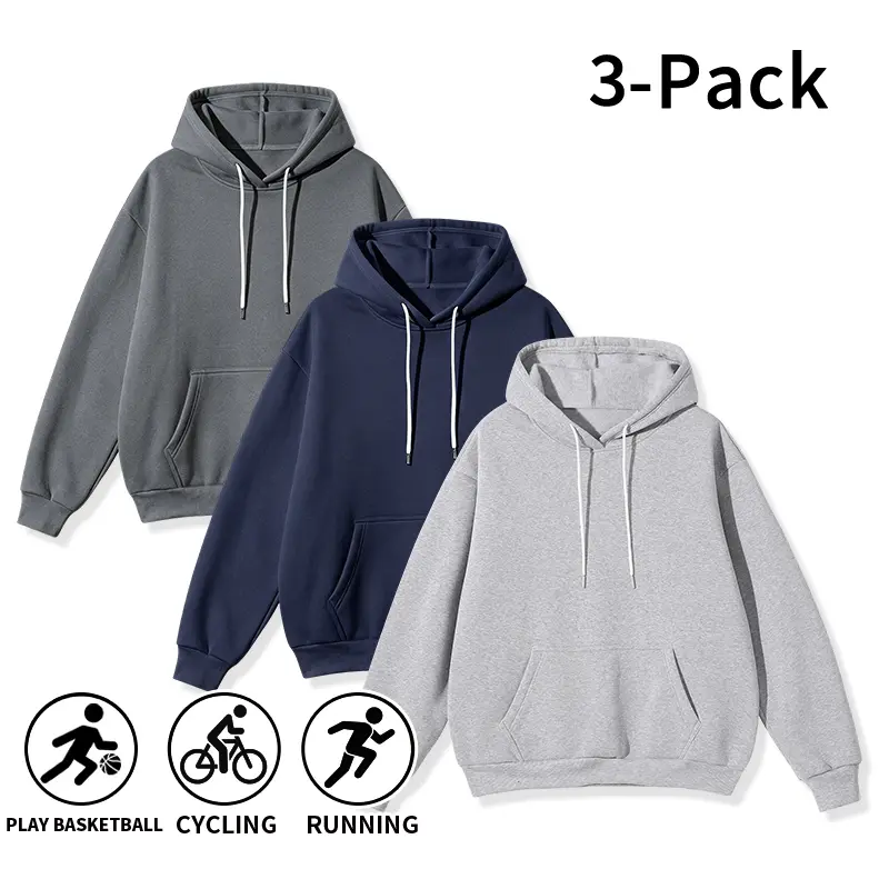 3 Pack Solid Pullover , Loose Pocket Drawstring Sweatshirts, Casual Athletic  for Basketball Cycling Running hoodies