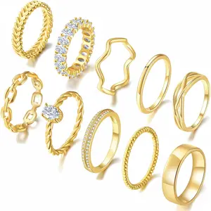 14K Gold Plated Stackable Ring Set, Thin Simple Dainty Stacking Wedding Bands Eternity Rings, Multiple Sizes 4-12