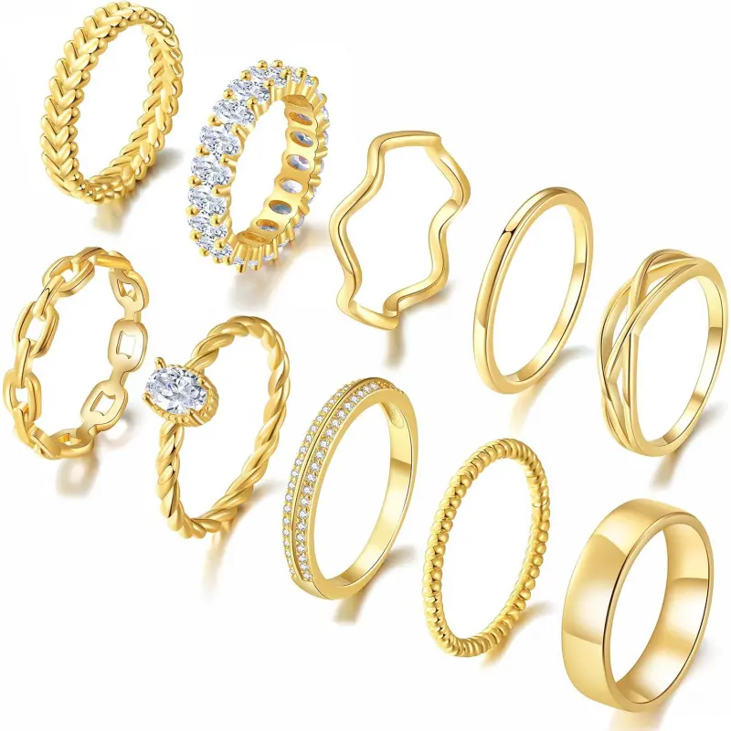 14K Gold Plated Stackable Ring Set, Thin Simple Dainty Stacking Wedding Bands Eternity Rings, Multiple Sizes 4-12