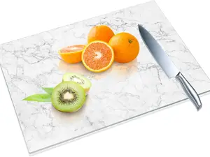 Marble Pattern Tempered Glass Chopping Board for Kitchen - 10"x14" - Heat, Scratch & Shatterproof Resistant - Knives