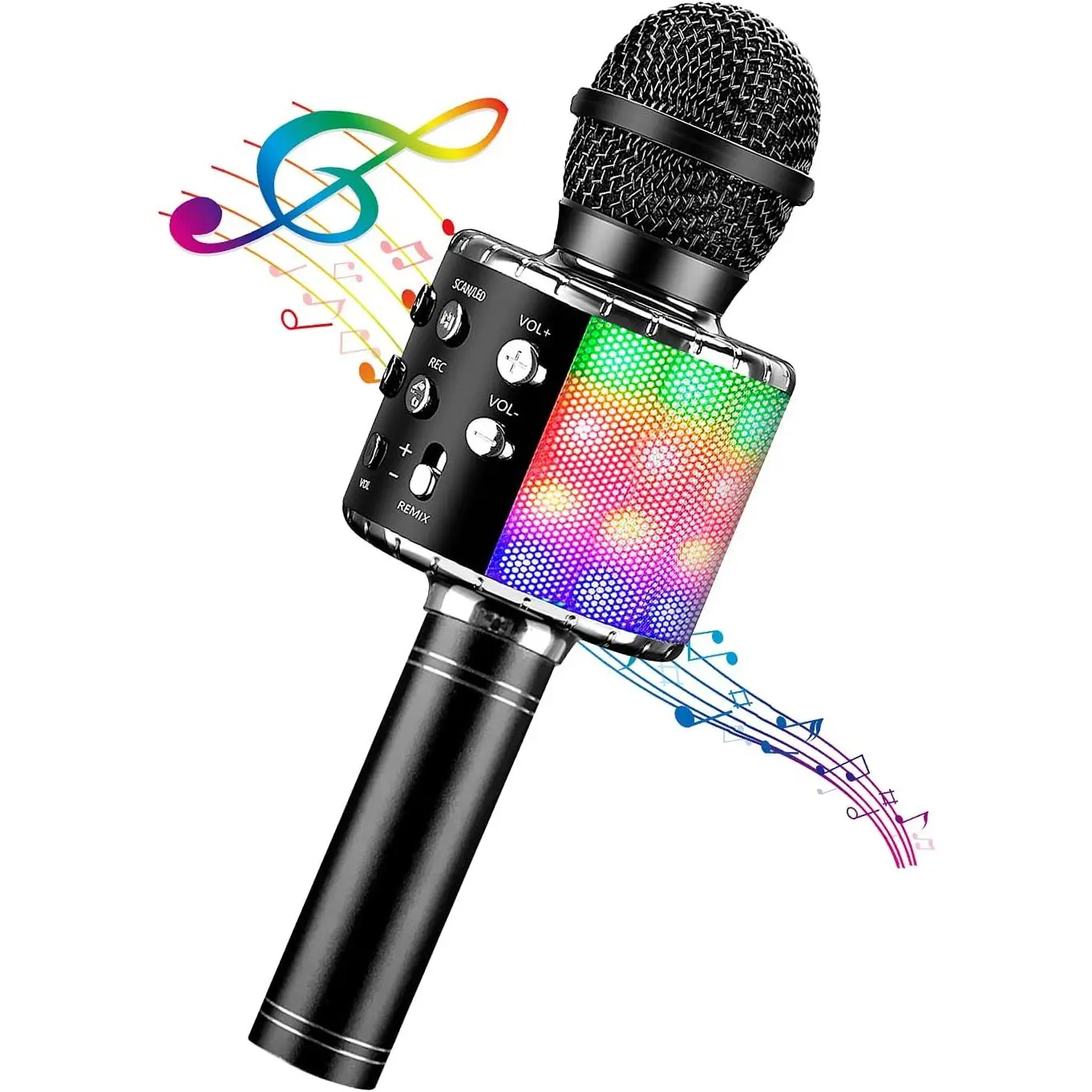 F-KBK05 4-in-1 Rechargeable Wireless KTV Karaoke Microphone with LED Lights, Noise-Reducing Audio, Smartphone Connection, Portable Design for Android Devices, Ideal Kids' Gift (Black), Mobile
