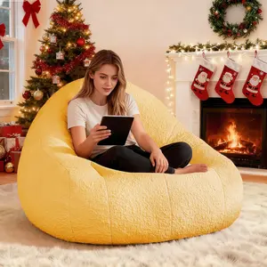 NABUMI 4FT Large Bean Bag Chair for Adults - Big Boneless Floor Chair with Foam Filling, Ergonomic Memory Foam Sofa, Oversized Bean Bag Sofa for Reading and Gaming in Bedroom, Living Room, Dorm, Yellow, Pink, White, Gray