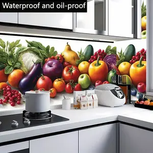 Pack of 2, Fruit and Vegetable Mural Sticker 2D Flat Kitchen Self-Adhesive Wallpaper, Easy to Install, Removable Heat Resistant, Suitable for Kitchen, Cabinet Tabletop, Kitchen Counter, Wall and Tabletop Decor, Kitchen Decor