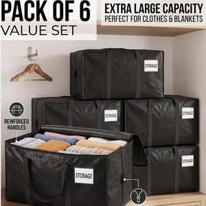 4 Pack Extra Large 24 Gallon Heavy Duty Moving Bags Waterproof Storage Organiser with Tag Pocket Comfortable Handles for Clothes Bedding Dorm Supplies PP Material Tear Resistant Dust Proof Foldable Stackable