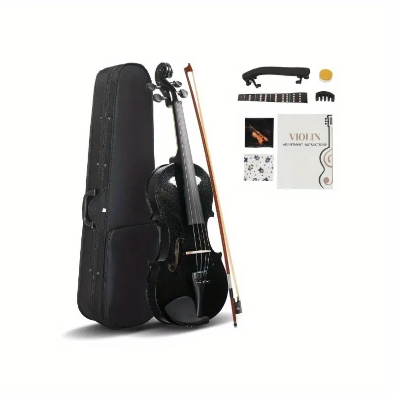 4/4 Size Adult Beginner Violin Kit, Basswood Body, 4 Strings, 23.43x8.27x2.76" Dimensions, 1.0Lbs / 0.45Kg Weight, 29.2"/74.2cm Bow Length, Hard Case, Shoulder Rest, Violin Rosin, Extra Strings, Mute