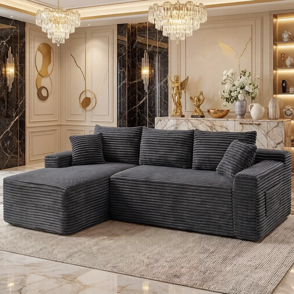 94.5" Modular Sectional Couch with L-Shape Chaise, Boneless Sofa for Living Room,Modern Cloud Couch with Deep Seat, Loveset Sofa, No Assembly Required,Gray
