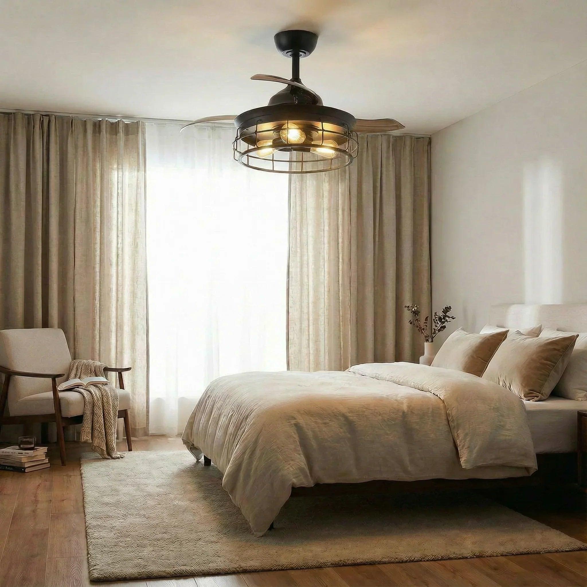 36" Pickett Industrial Ceiling Fan | Downrod Mount, Lighting + Remote Control, Industrial Decor