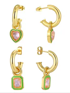 Women's Elegant Heart & Square Shaped Dangle Earrings, Exquisite Trendy Dangle Earrings, Chic Vintage Jewelry As Birthday Gift for Girlfriend